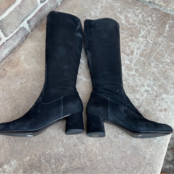 AGL Black Suede Stretch Tall Boots Block Heel Sz 37 - Picture 11 of 11